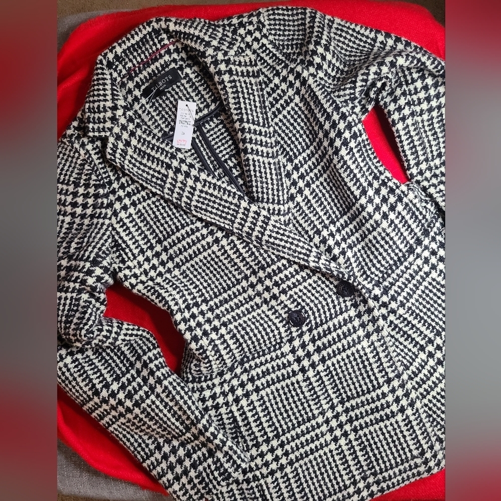 Talbots Houndstooth Black/White Tweed Blazer Coat